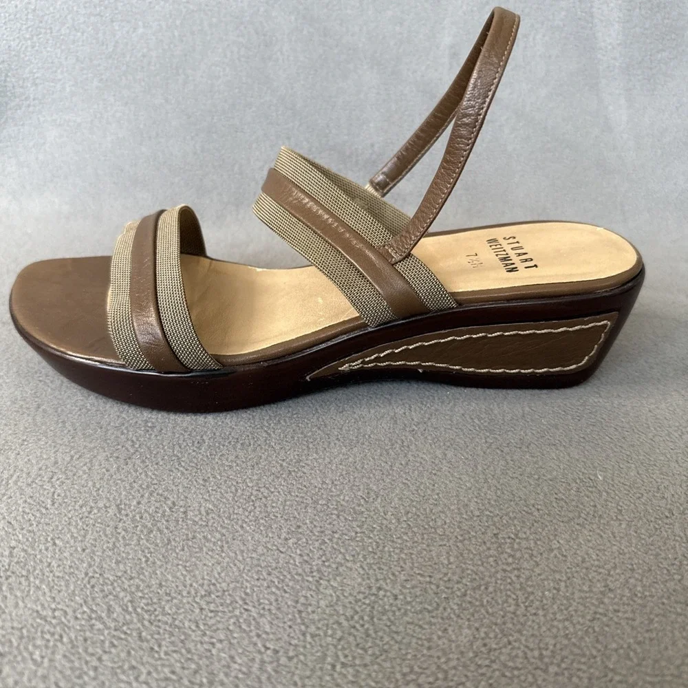 Stuart Weitzman Wedge Sandals Womens 7.5‎ Brown Slingback 2